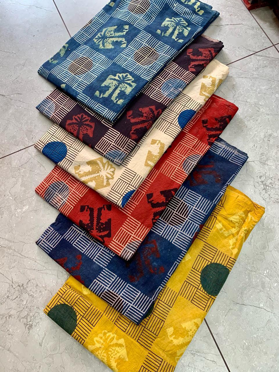 Ajrakh pure cotton handblock printed fabric with multicolour checkered handblock design